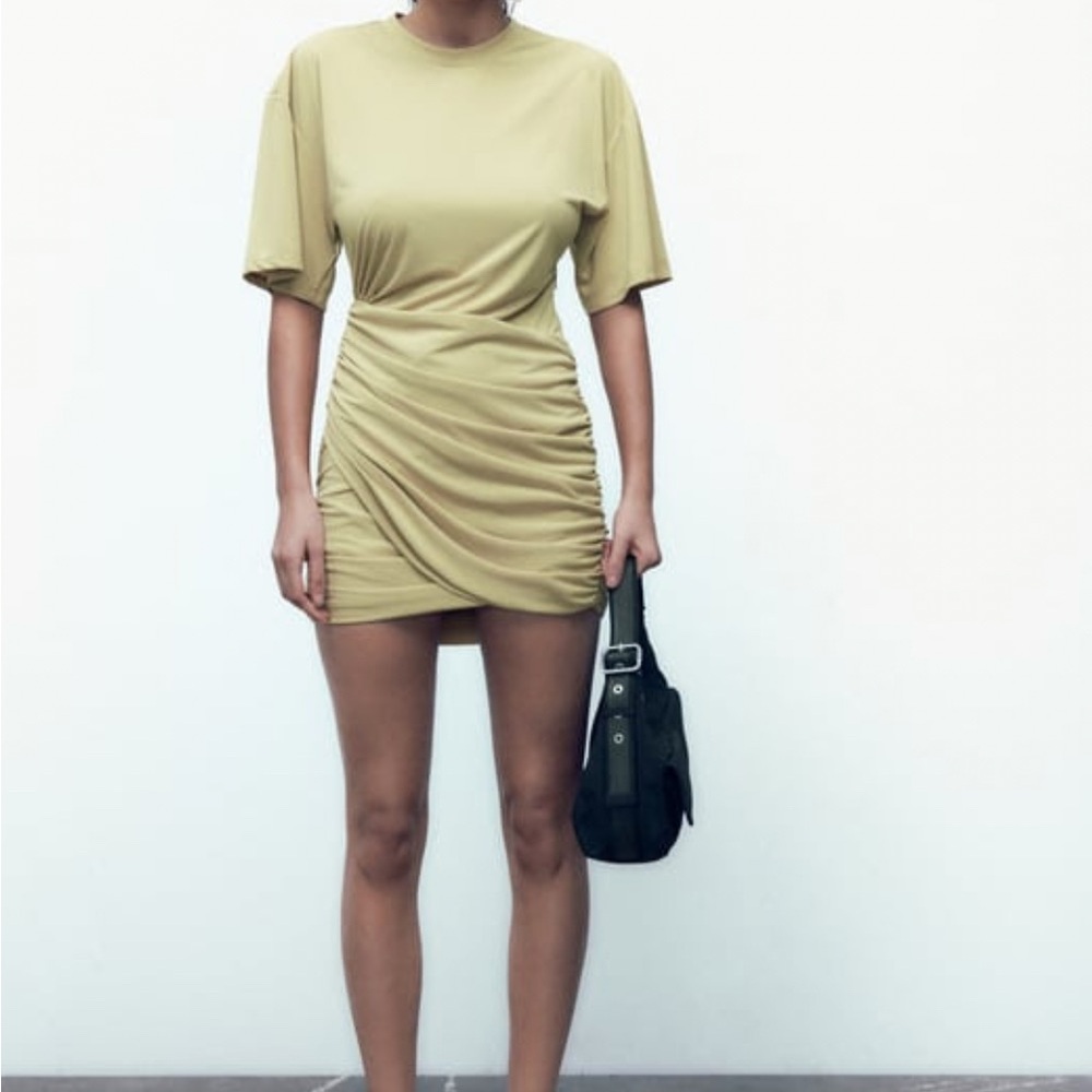 Elegant Yellow Ruched Dress